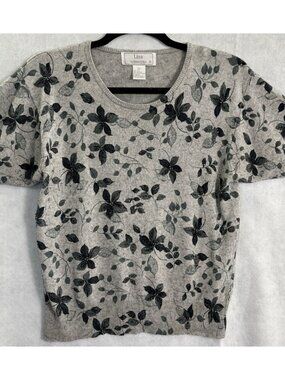 Lisa International Women Short Sleeve Pullover Silk Blend Sweater Sz L Gray 21-9
